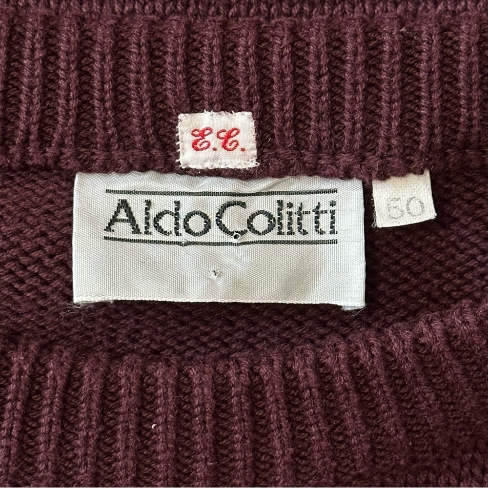 Aldo Colitti Vintage Men’s 50 L Maroon Burgundy Wine Cotton Knit Aztec Sweater - Picture 4 of 7